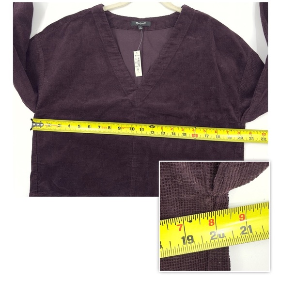 Madewell Waffle Knit Relaxed V-Neck Top Womens Size M Black Iris Plum Casual NWT - Picture 8 of 10
